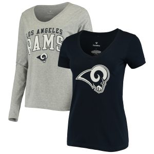 Women’s Los Angeles Rams Square V-Neck T-Shirt & Long Sleeve T-Shirt Combo Set