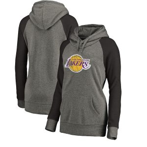Fanatics Branded Los Angeles Lakers Women’s Ash/Black Distressed Logo Tri-Blend Pullover Hoodie